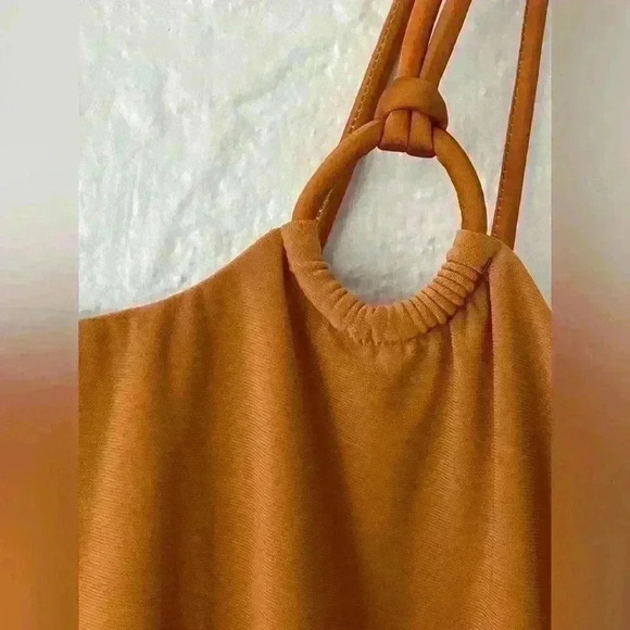 Express Mustard Skimming Scoop Neck Double Strap Loop Tank with Circle detail; M - Picture 2 of 5